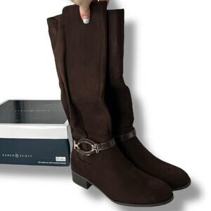NEW Karen Scott Brown Boots Size 7.5 Faux Suede Knee High Equestrian Autumn